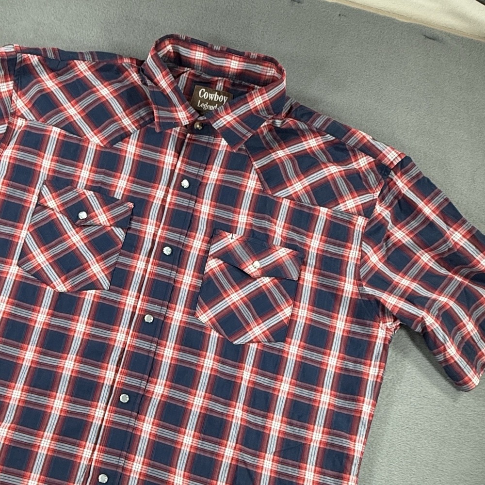 Cowboy Legend Western Pearl Snap Plaid Shirt Mens 2XLT  Red Short Sleeve Cowboy